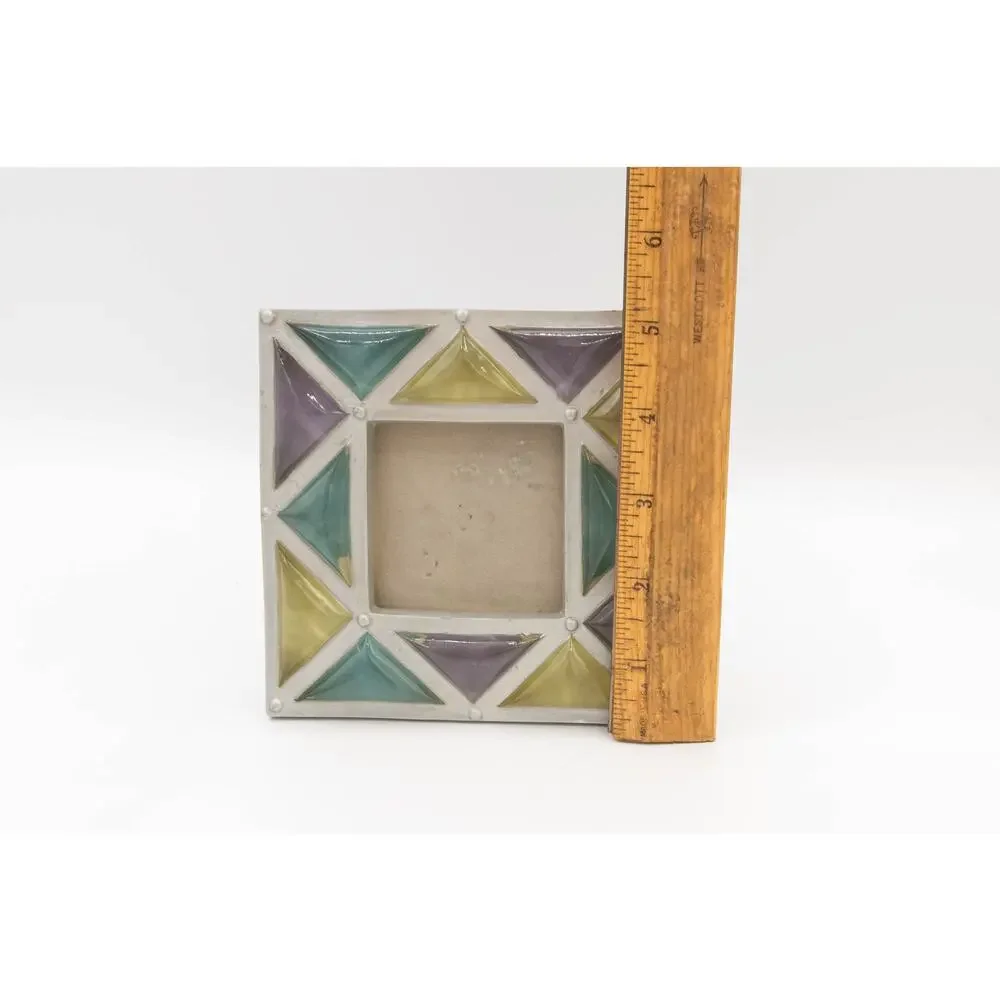 Vintage Faux Stained Glass Ceramic Picture Frame Geometric Mosaic Pastel